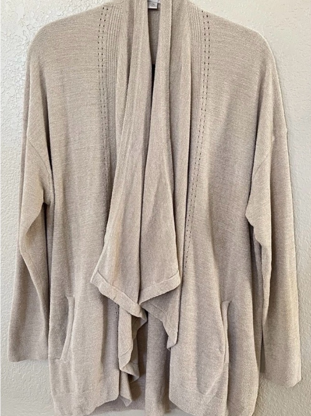 Barefoot Dreams Light Beige Draped Open-Front Cardigan
